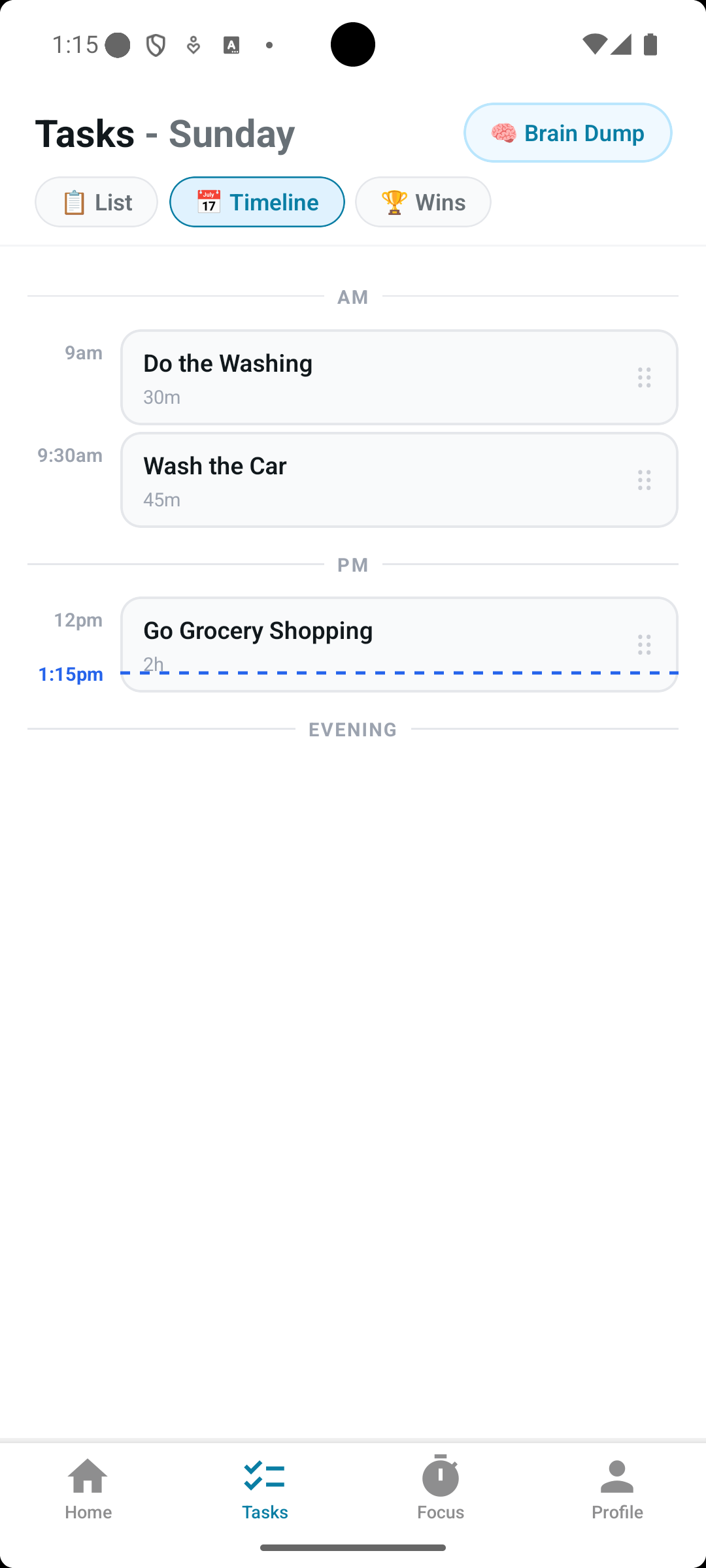 Nudge task screen showing timeline view